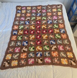 Colorful Crochet Granny Square Blanket with Cross